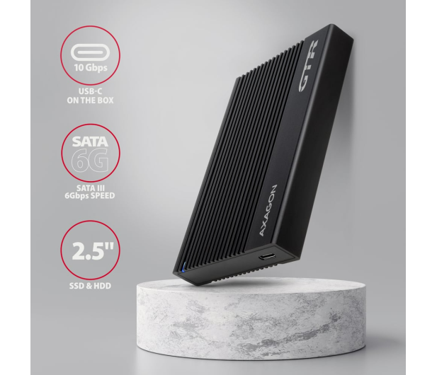 Axagon EE25-GTR, USB-C 10Gbps - SATA 6G 2.5" RIBBED box, czarny - 1353413 - zdjęcie 5